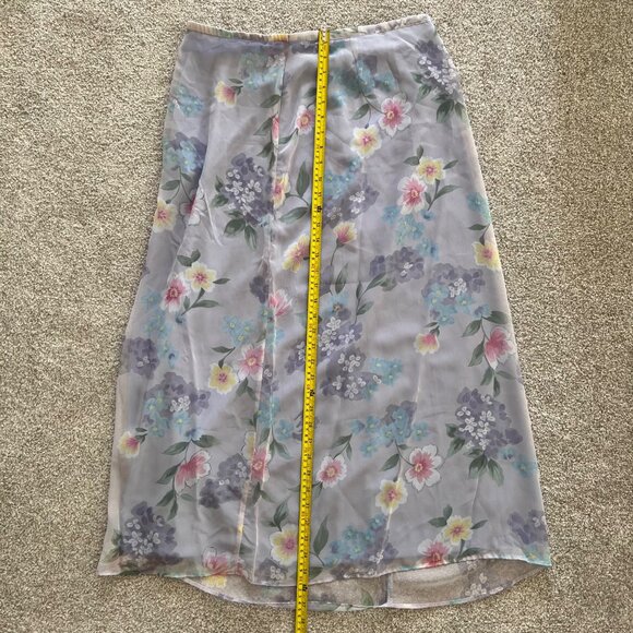 Vintage 90s Bentley Chiffon Lavender Lilac Floral Fairy Flowy Maxi Skirt XL - Picture 6 of 7